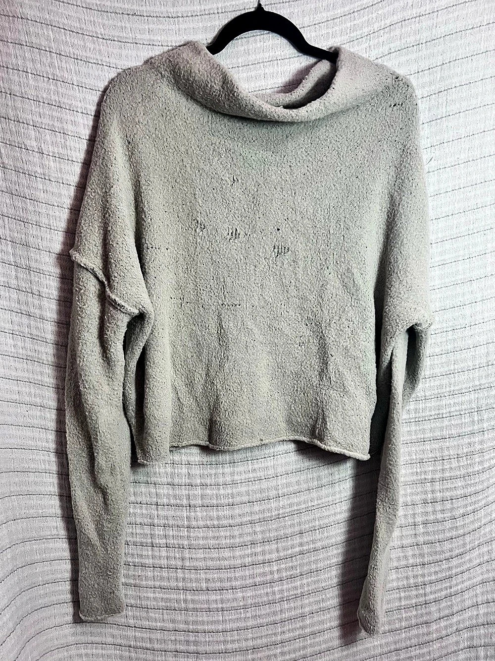 Free People Cropped Funnel Neck Pullover Fuzzy Sweater in Gray Size Large
